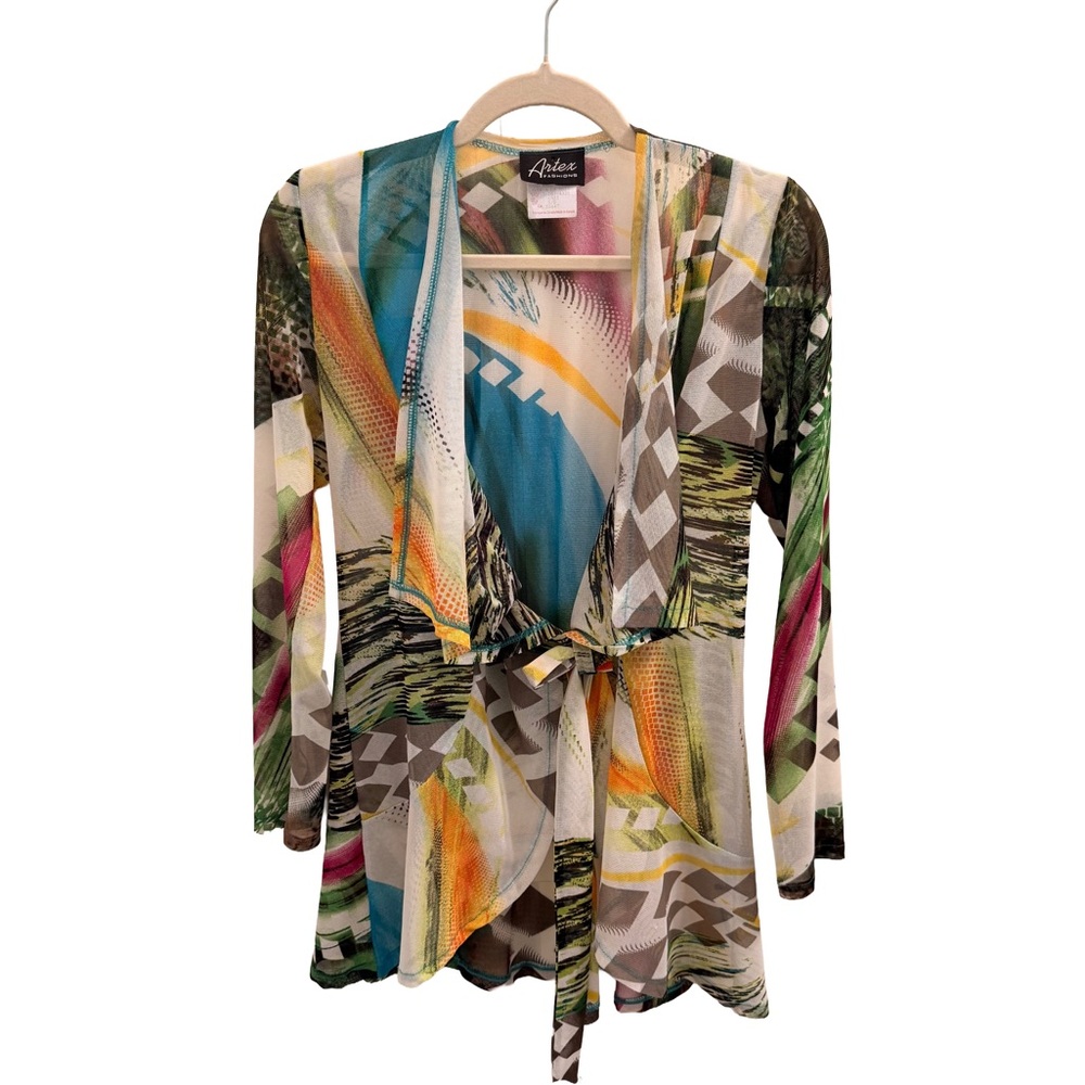 Artex Fashions Multicolor Sheer Tie-Waist Top